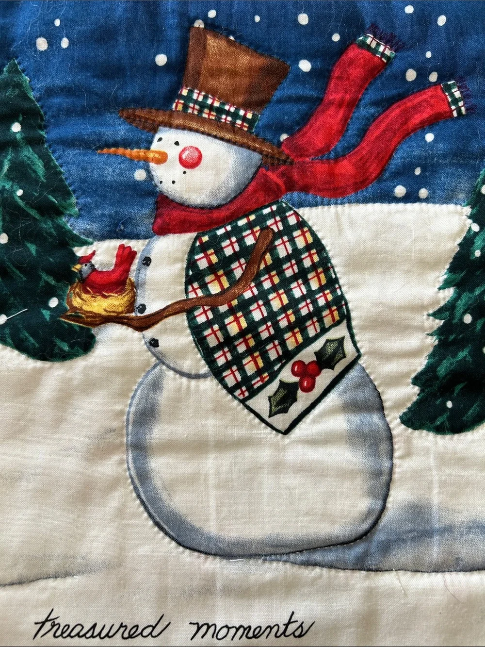 Holiday Snowman Quilted Wall Hanging - Blue and White Festive Decor